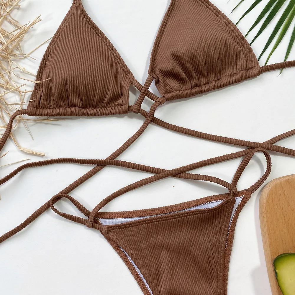 Halter Neck Crisscross Ribbed Bikini Set, image 14