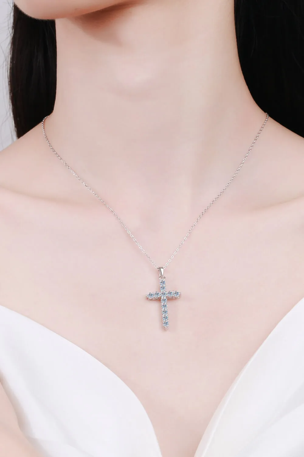 925 Sterling Silver Cross Moissanite Necklace, image 9