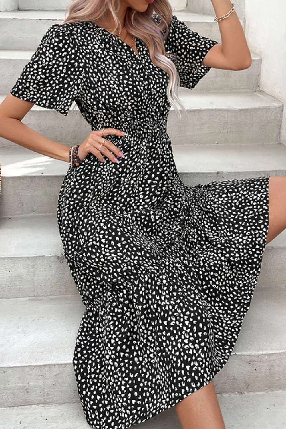 Leopard Print Short Sleeve Midi Dress, image 5