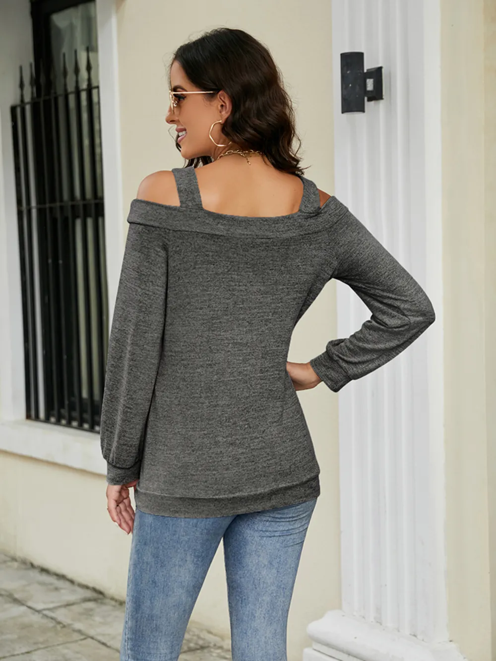 Cold Shoulder Cutout Square Neck Blouse, image 8