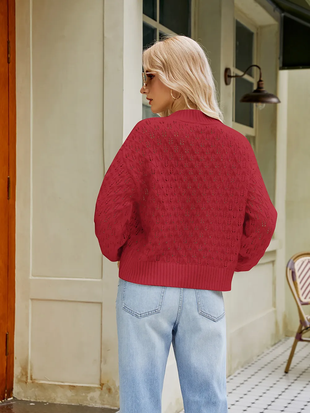 Openwork Round Neck Sweater, image 8