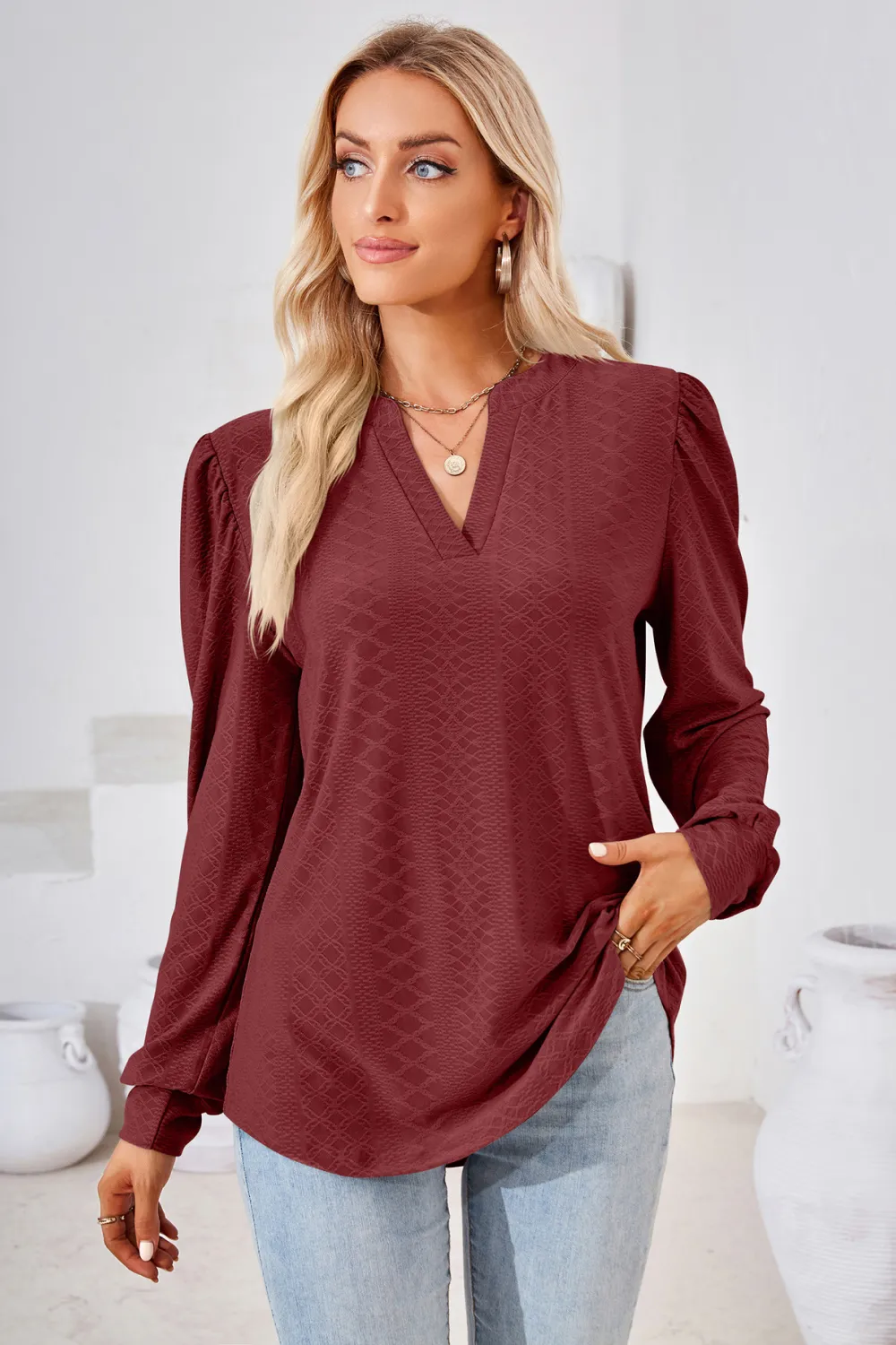 V-Neck Puff Sleeve Blouse, image 15