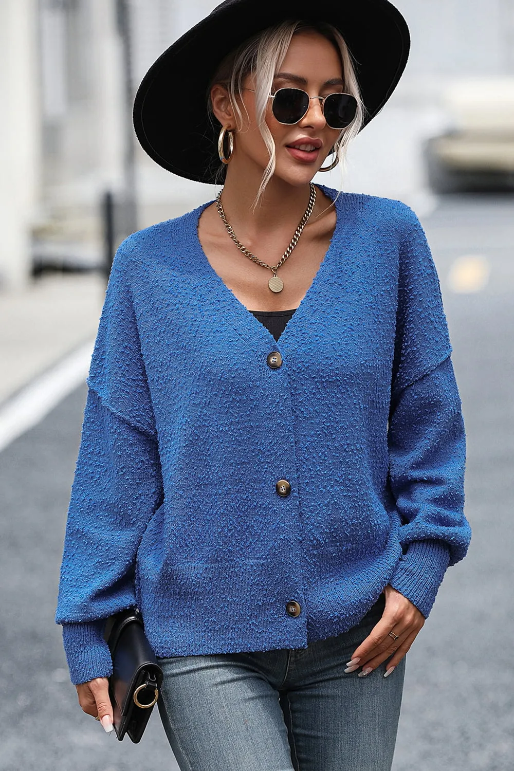 Button-Up Dropped Shoulder Cardigan, image 7