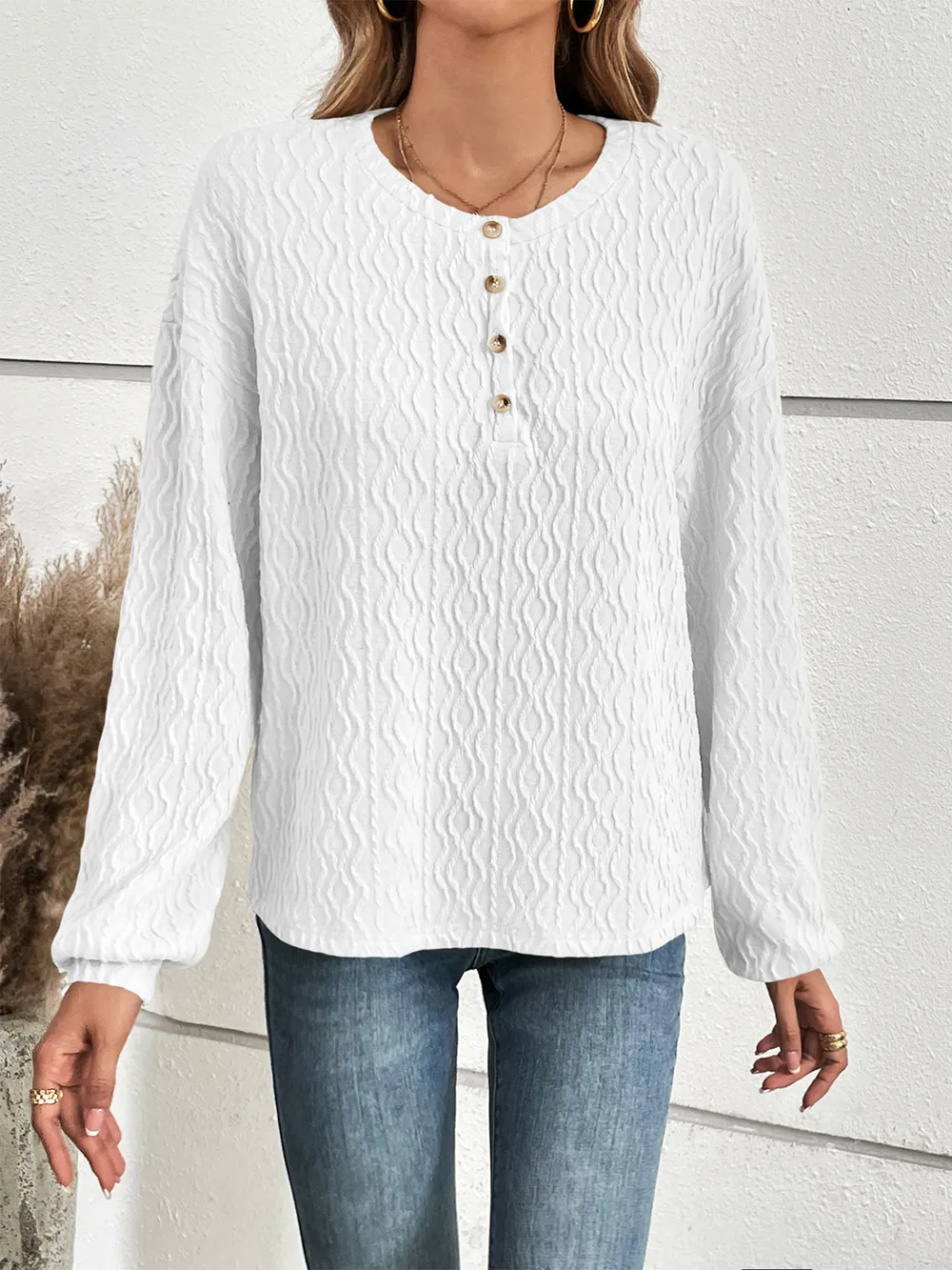 Half Button Long Sleeve Top, image 11