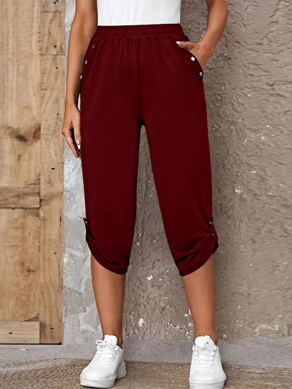 Full Size Roll-Tab Capris Pants, image 9