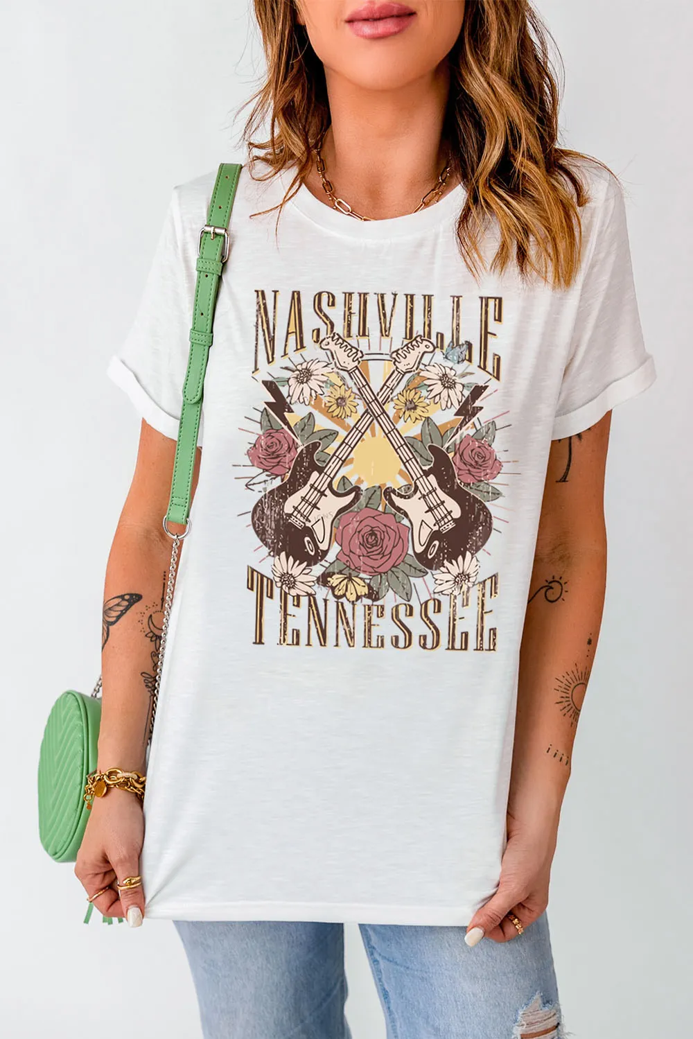 NASHVILLE TENNESSEE Cuffed Tee Shirt, image 2