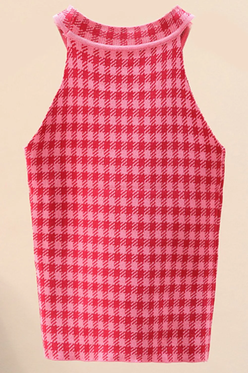Plaid Round Neck Sleeveless Knit Top, image 10