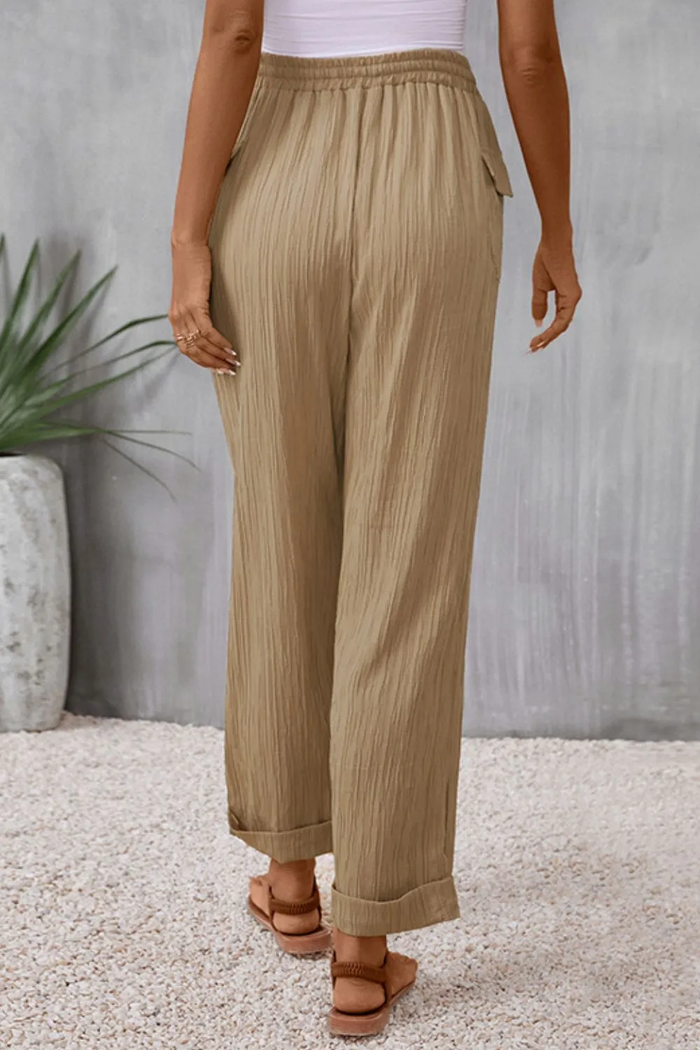 Tie Waist Pocketed Long Pants, image 4
