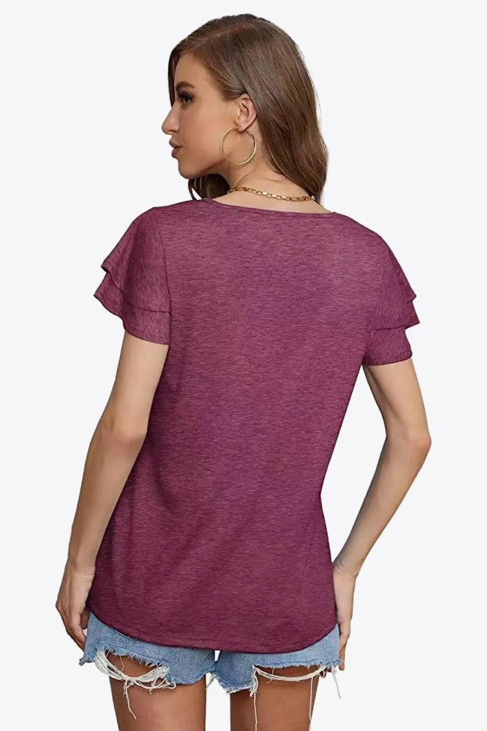 Tie-Neck Layered Flutter Sleeve Blouse, image 3