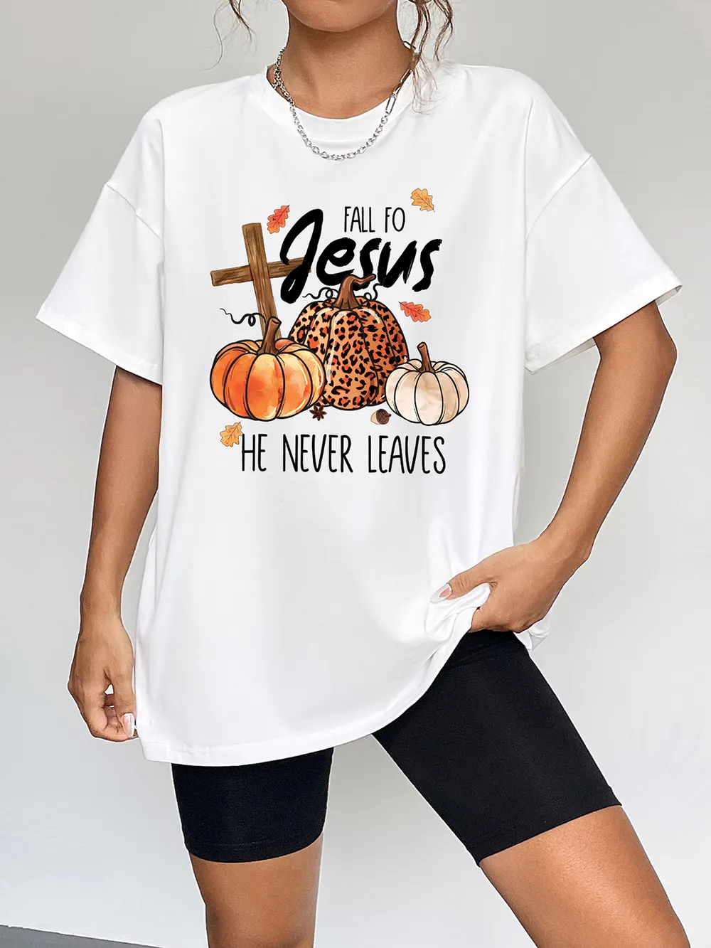 Round Neck Short Sleeve Fall Season Graphic T-Shirt, image 2