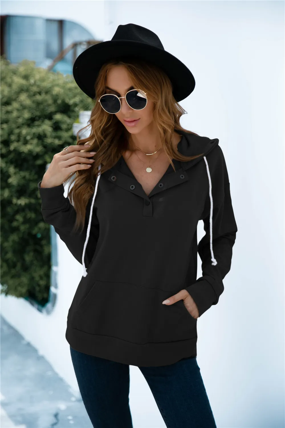 Quarter Snap Drawstring Hoodie with Kangaroo Pocket, image 12
