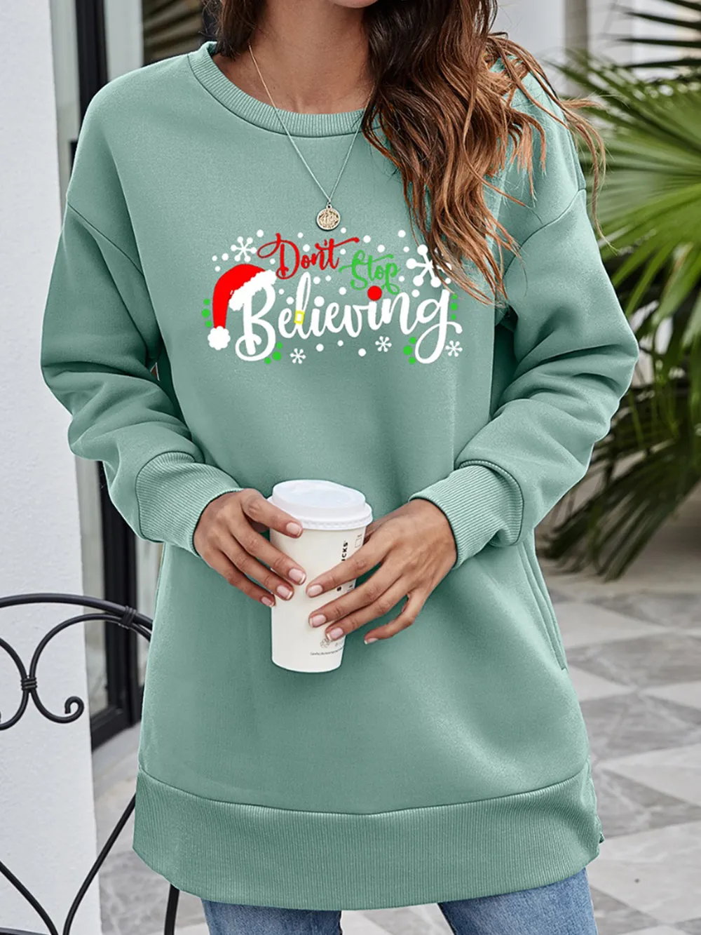 DON'T STOP BELIEVING Graphic Drop Shoulder Sweatshirt, image 4
