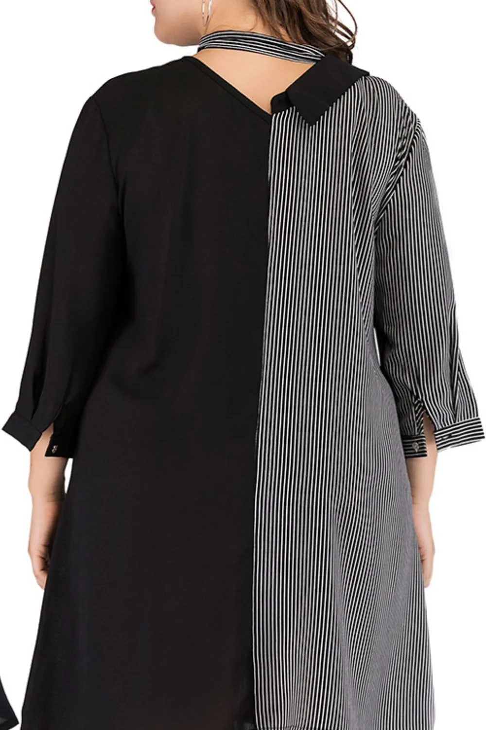 Plus Size Striped Color Block Tie-Neck Dress, image 3