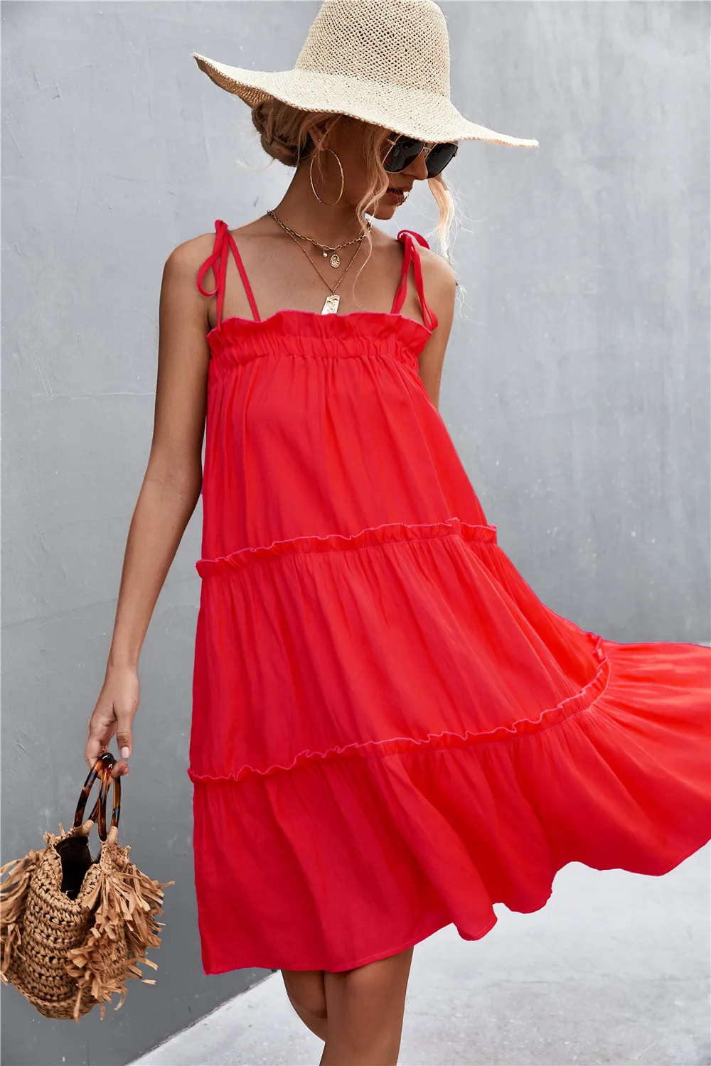 Tie-Shoulder Frill Trim Sleeveless Dress, image 21