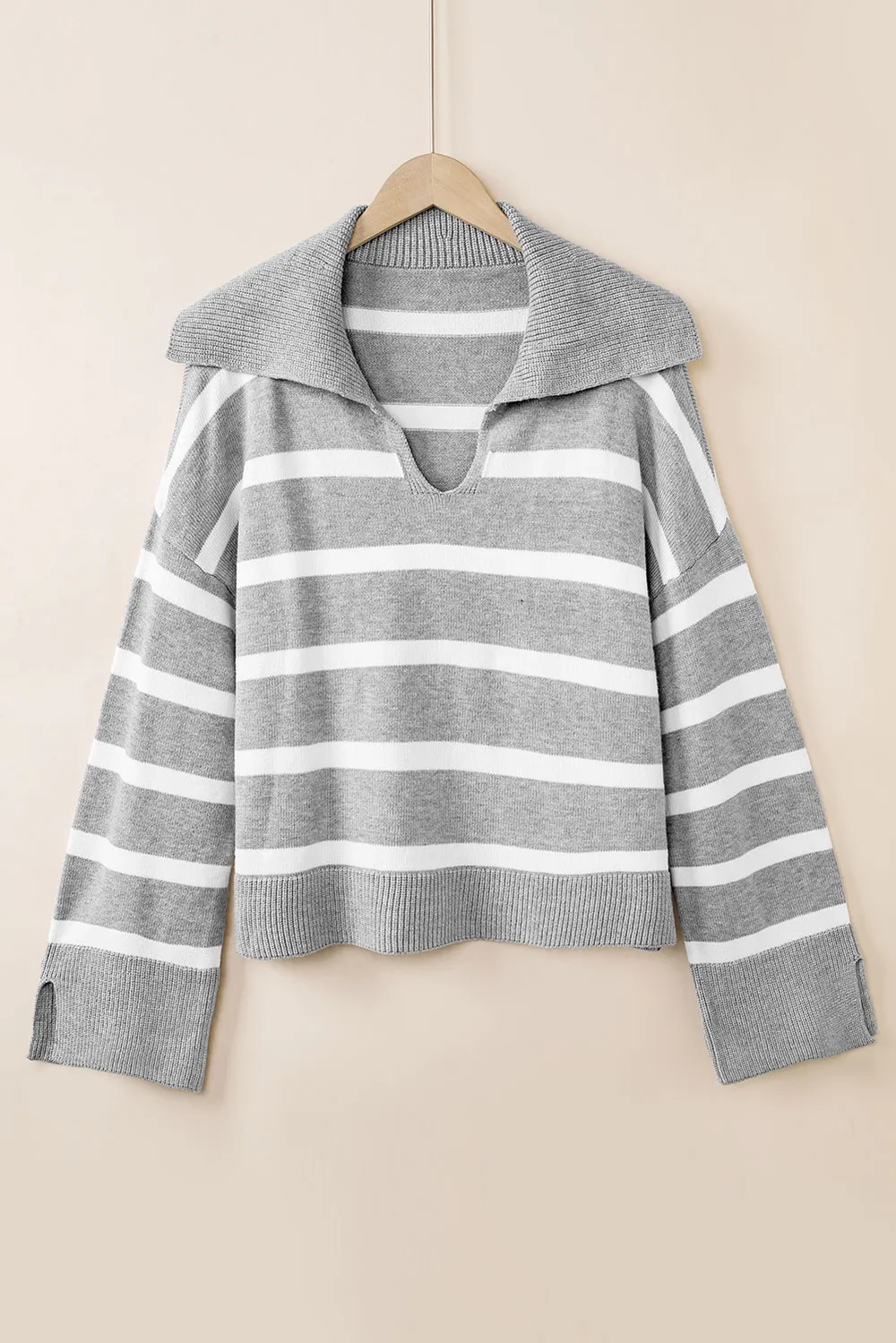 Striped Collared Neck Slit Sweater, image 10
