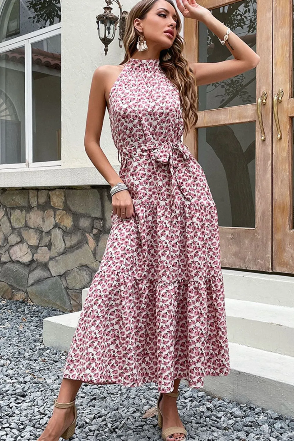 Floral Tie-Waist Tiered Dress, image 5