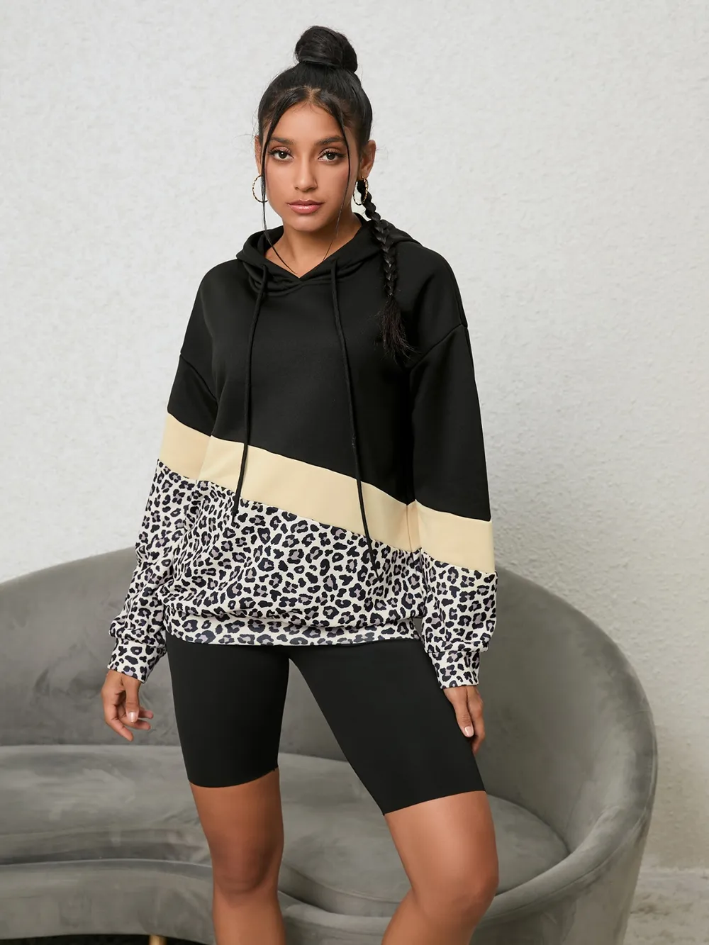 Leopard Color Block Hoodie, image 3