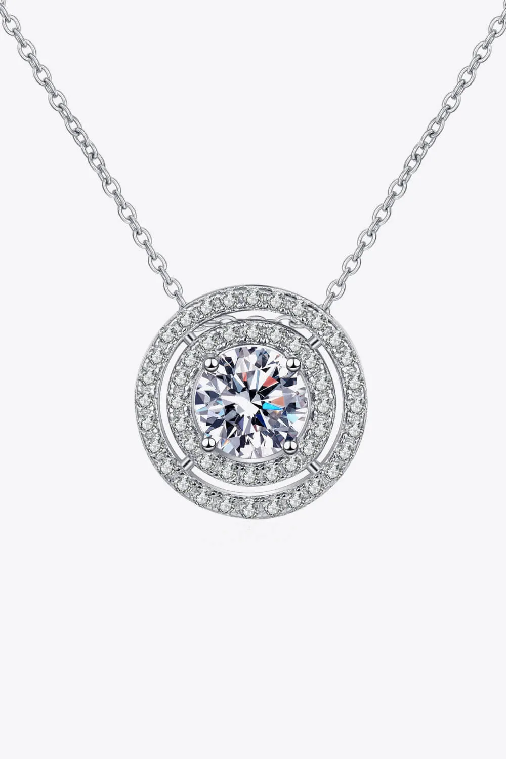 Moissanite Round Pendant Rhodium-Plated Necklace, image 5