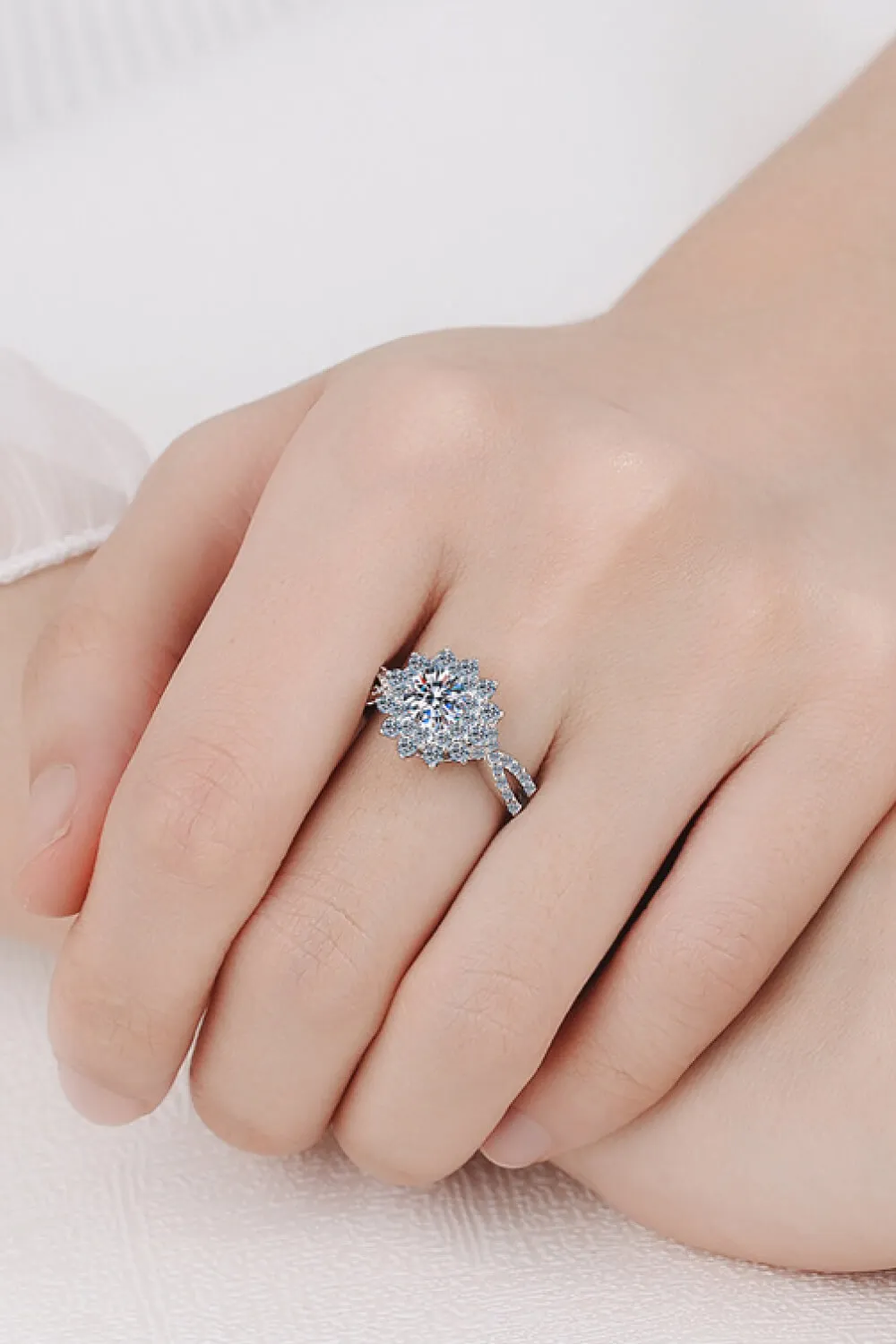 Moissanite Flower-Shape Split Shank Ring, image 2