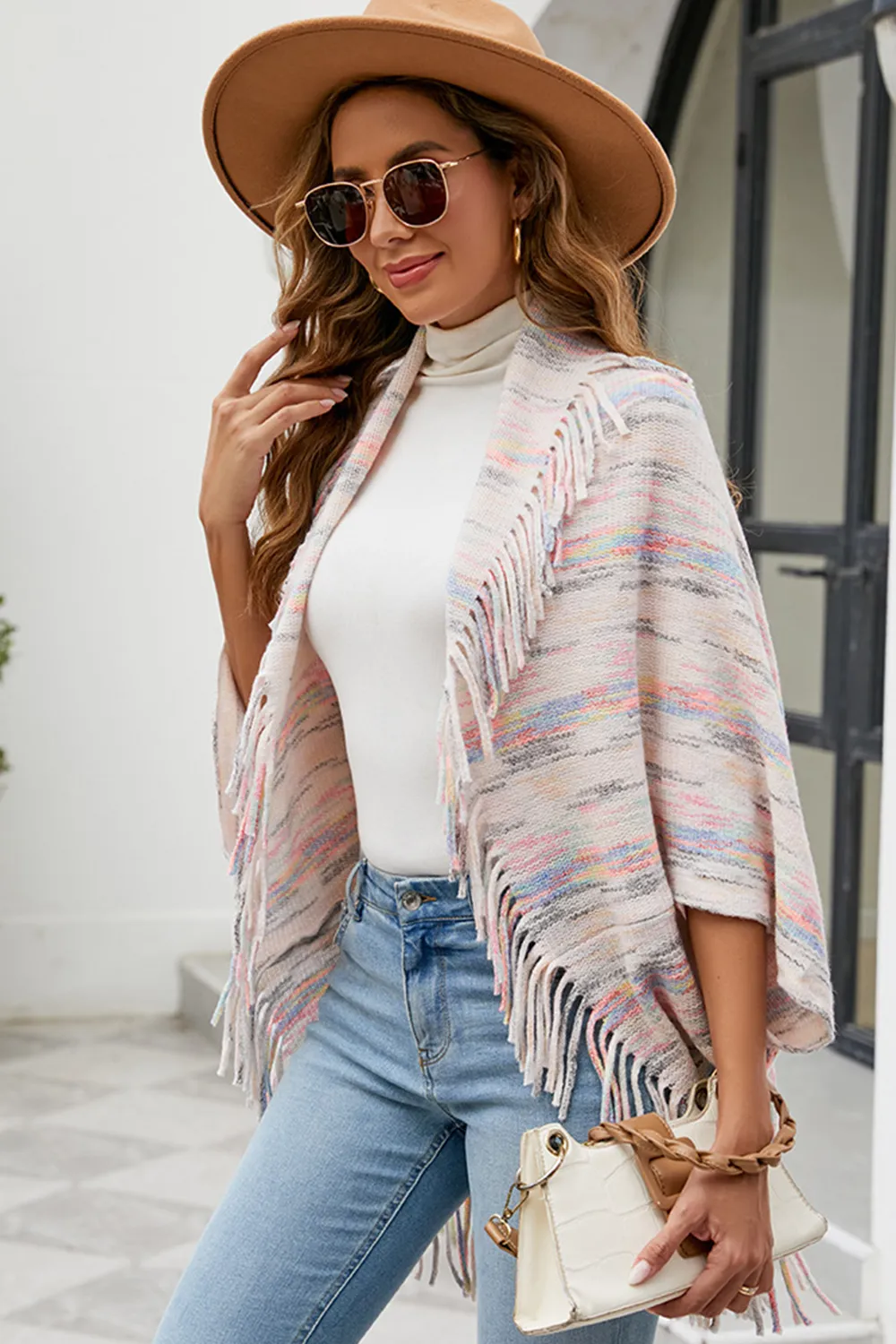 Fringe Detail Printed Poncho, image 11