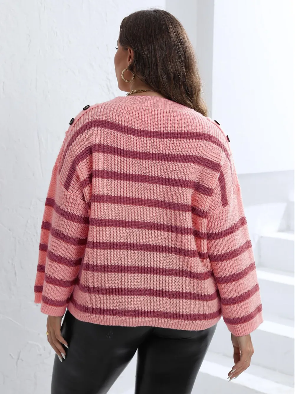 Plus Size Striped Dropped Shoulder Sweater, image 7