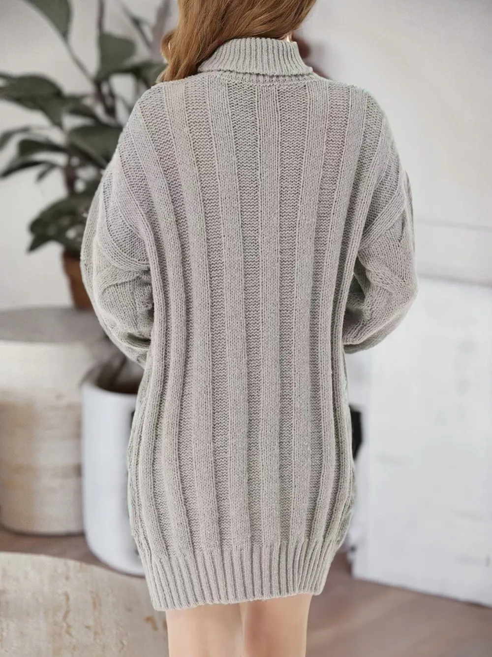 Cable-Knit Turtleneck Sweater Dress, image 7