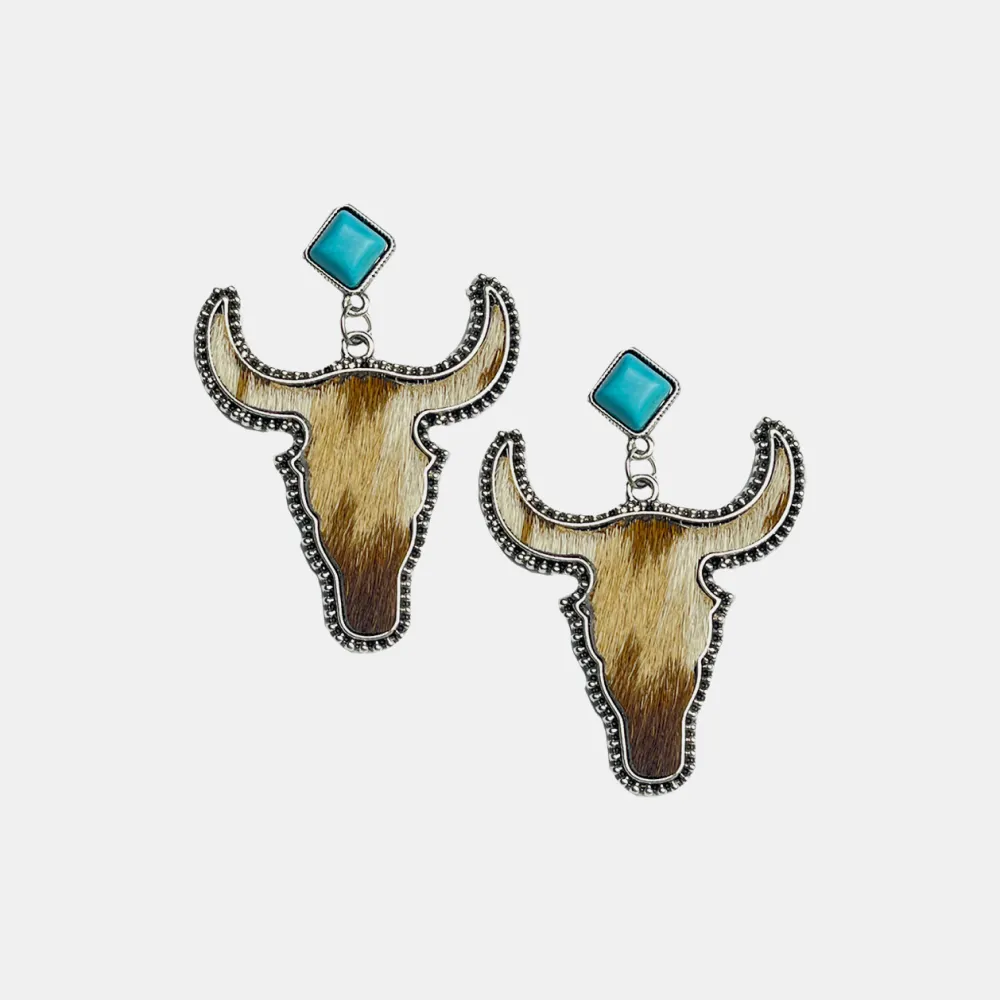Bull Shape Turquoise Dangle Earrings, image 2