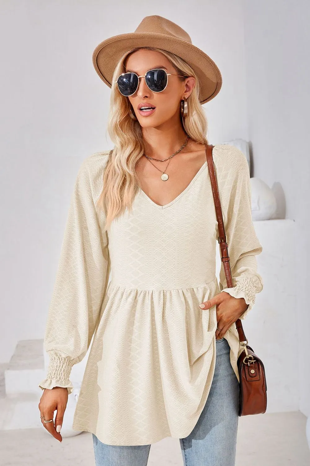 V-Neck Lantern Sleeve Blouse, image 5