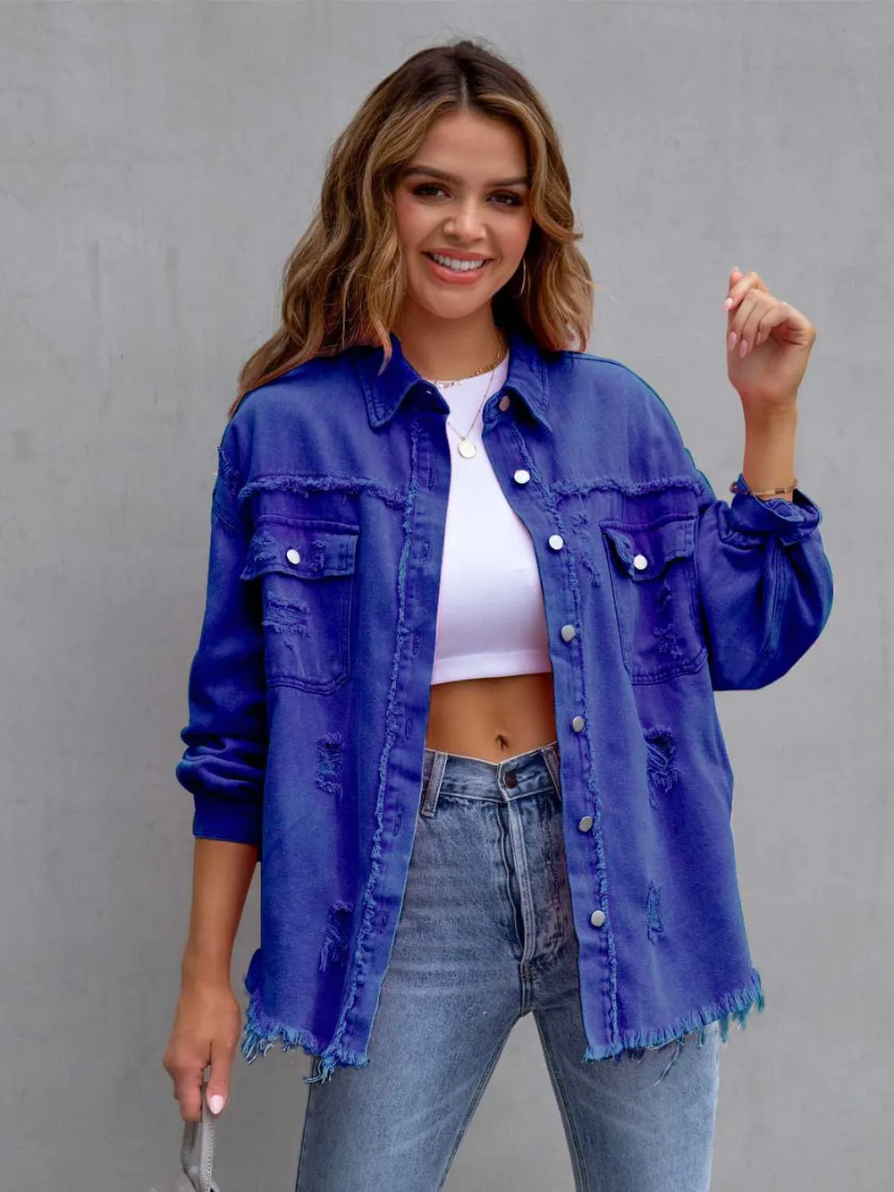 Distressed Drop Shoulder Denim Jacket, image 31