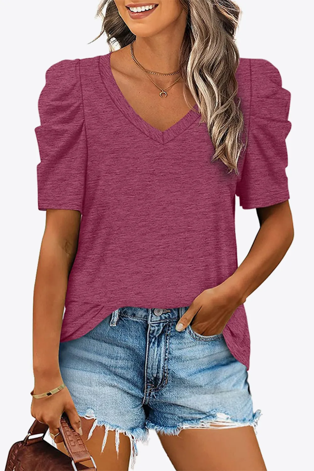 V-Neck Puff Sleeve Tee, image 13