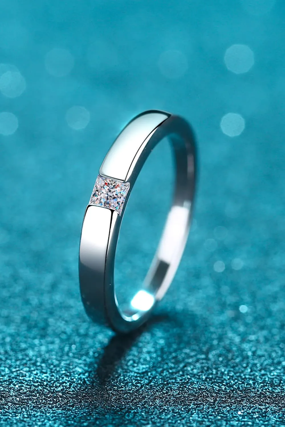 Inlaid Moissanite Rhodium-Plated Ring, image 4