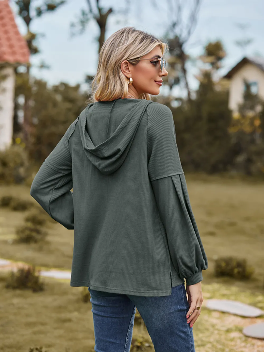 Dropped Shoulder Button-Down Hoodie, image 2