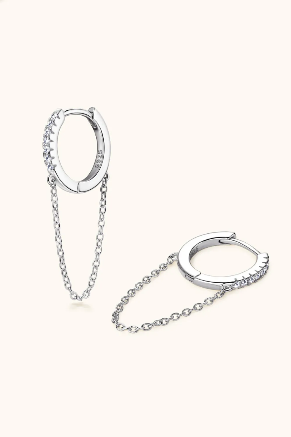 Moissanite 925 Sterling Silver Huggie Earrings with Chain, image 7