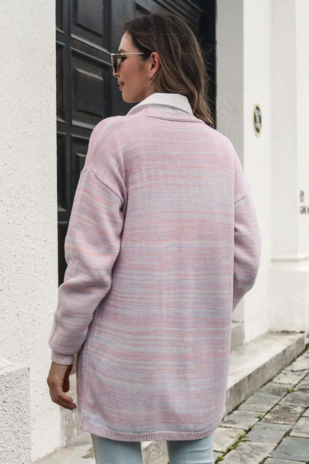 Striped Open Front Longline Cardigan, image 2