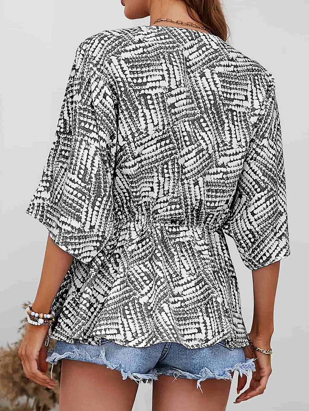 Printed V-Neck Dolman Sleeve Blouse, image 2