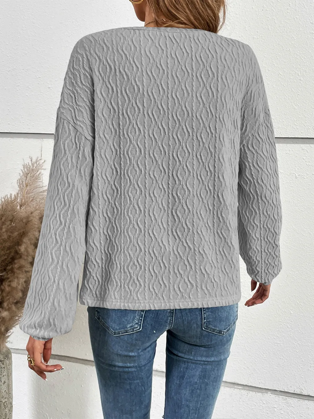 Half Button Long Sleeve Top, image 3