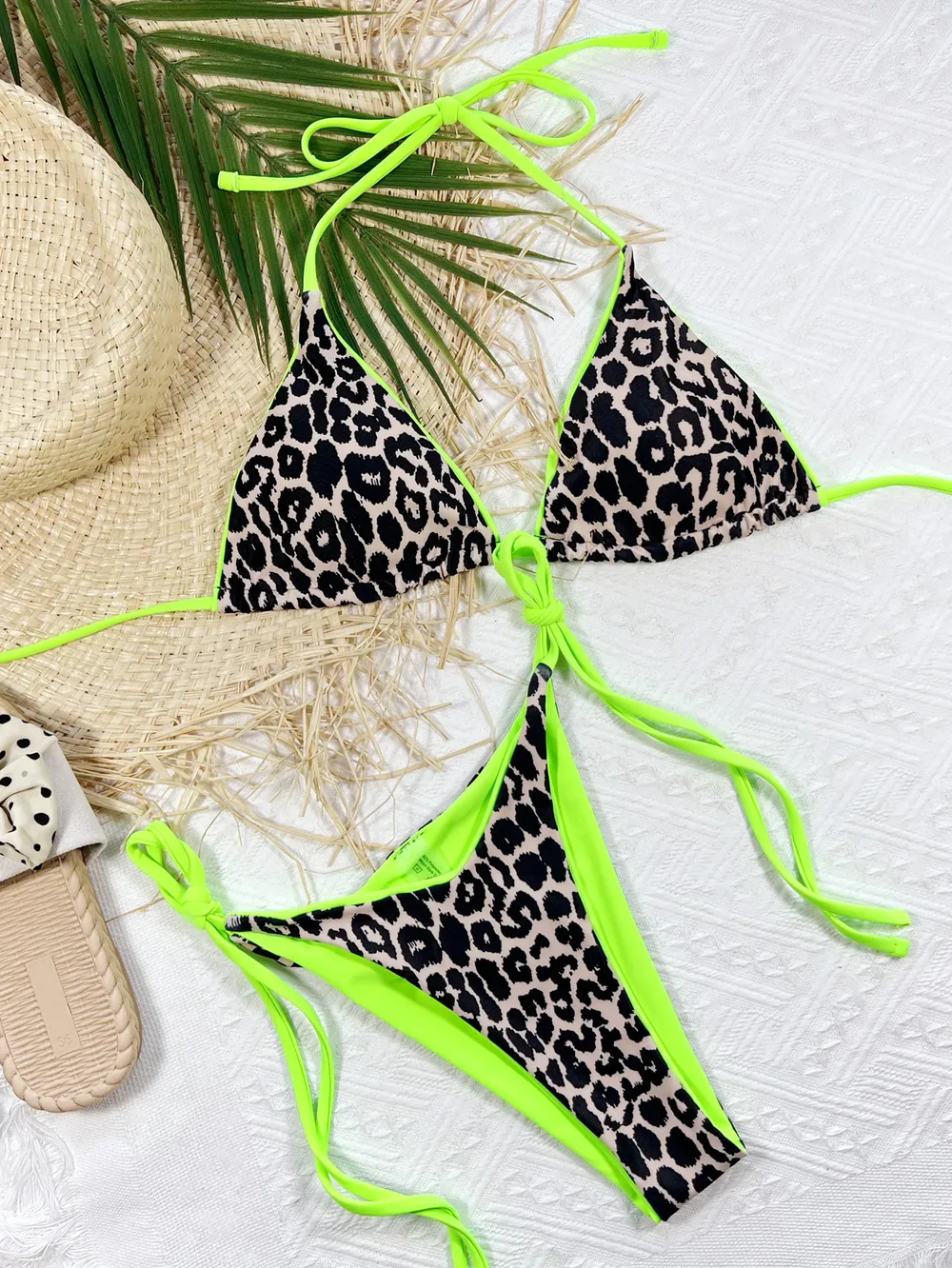 Leopard Print Halter Neck Tie Side Bikini Set, image 21