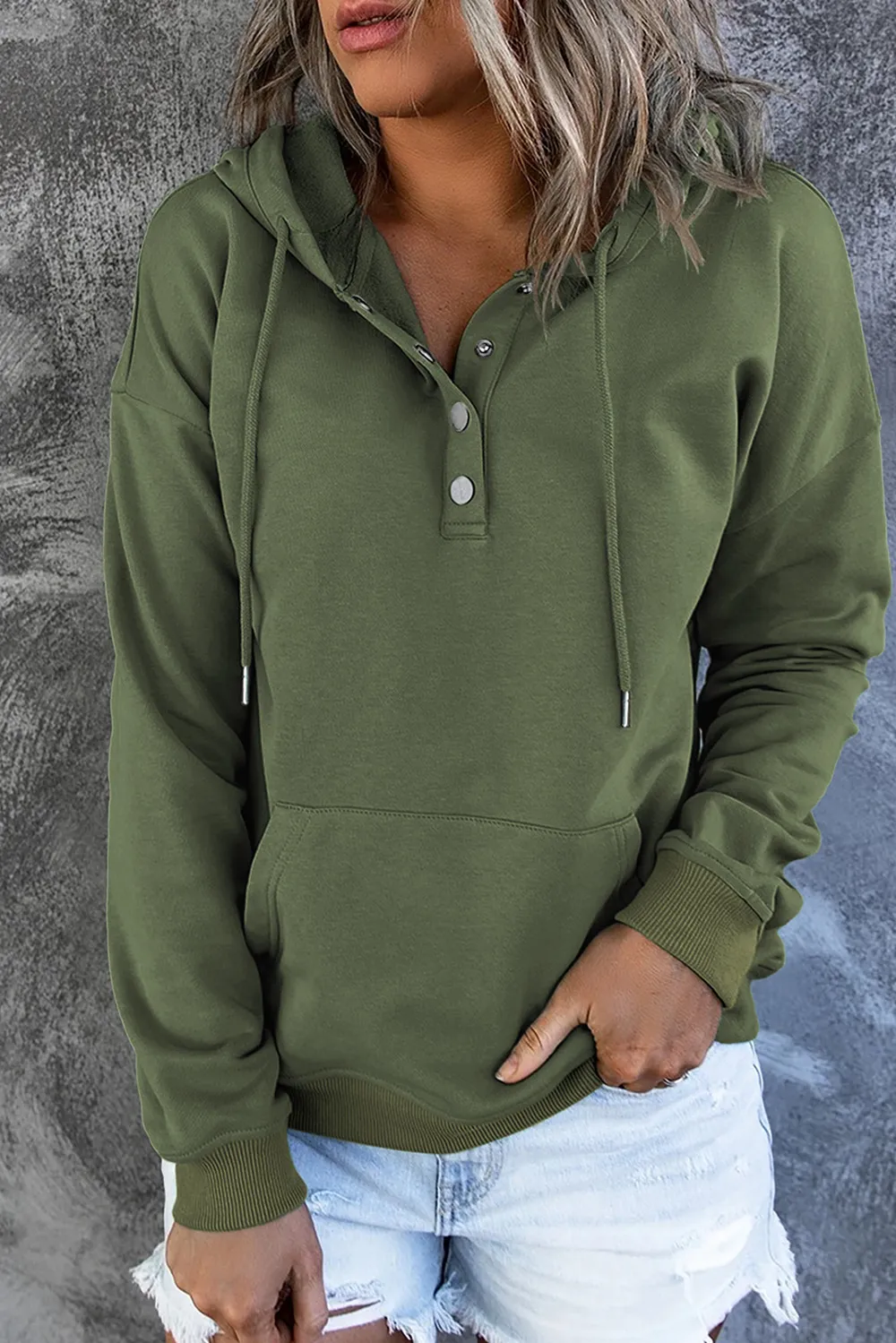Dropped Shoulder Long Sleeve Hoodie with Pocket, image 26