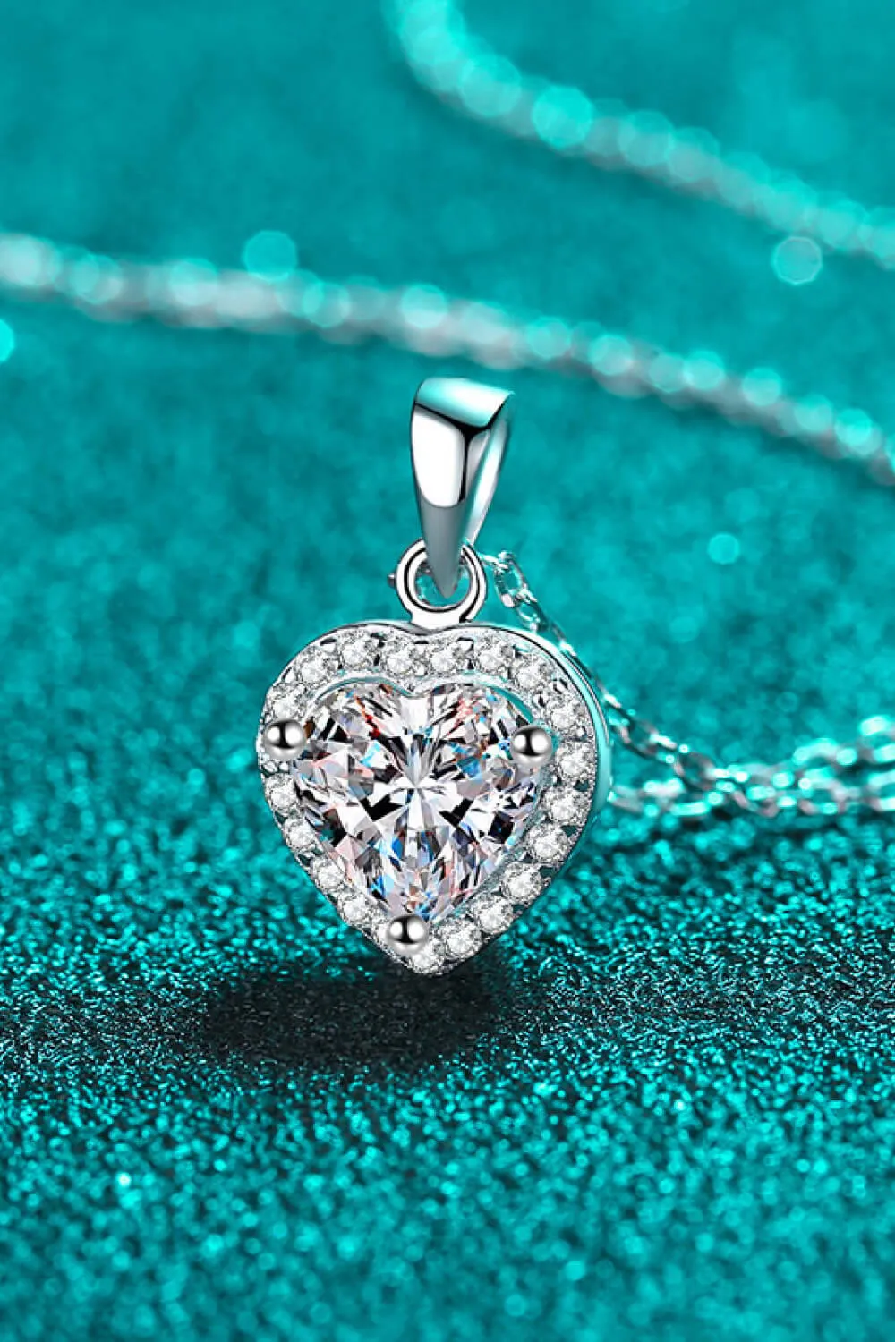 1 Carat Moissanite Heart Pendant Chain Necklace, image 3