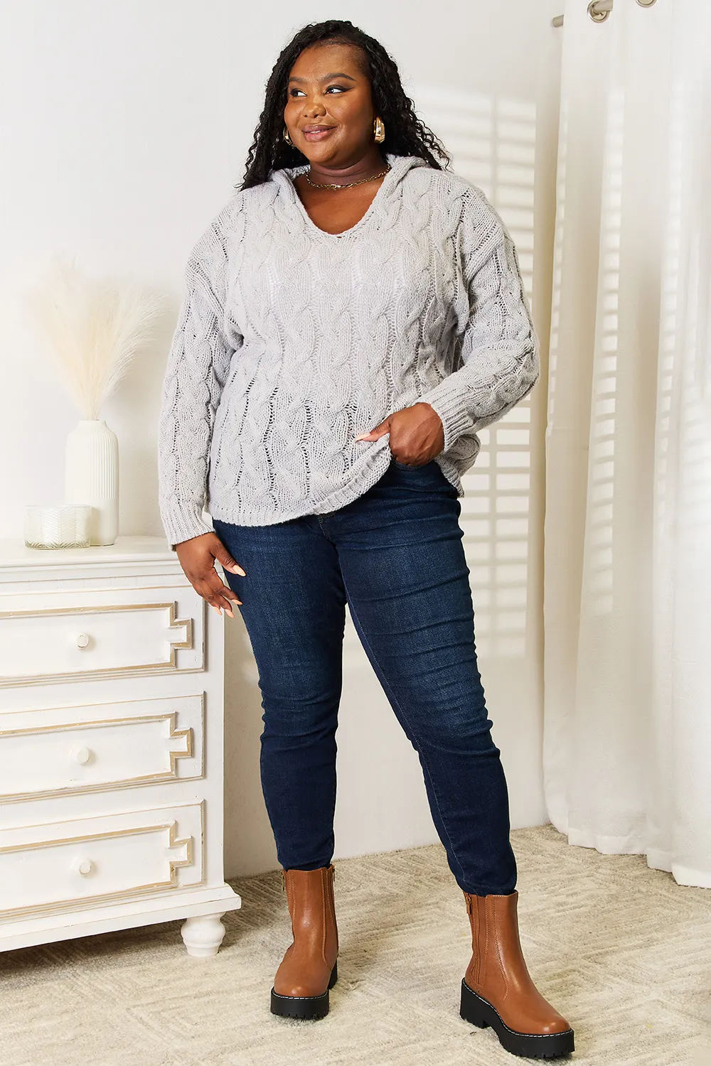 Cable-Knit Hooded Sweater, image 12