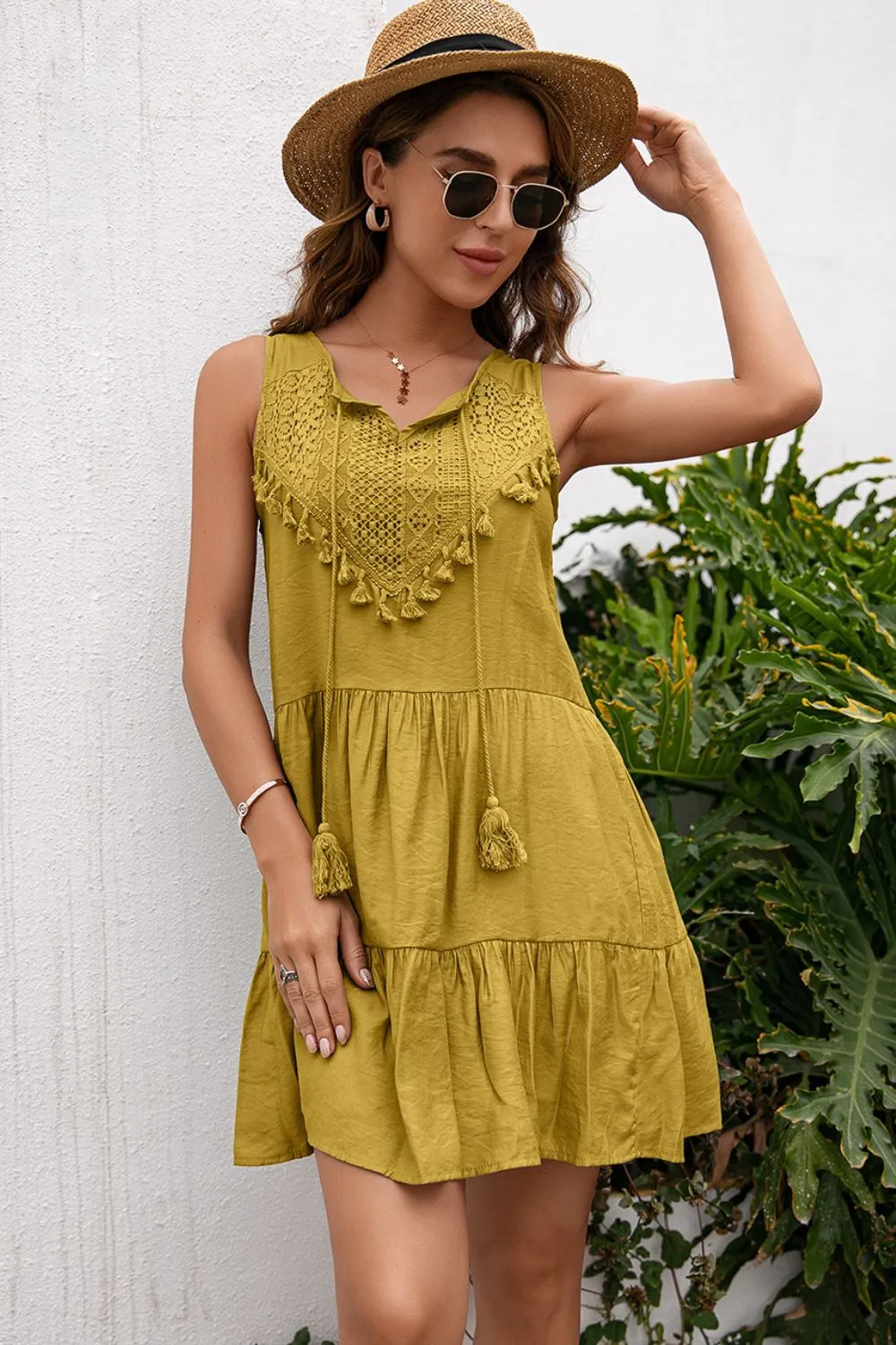 Tassel Tie Lace Trim Sleeveless Dress, image 8