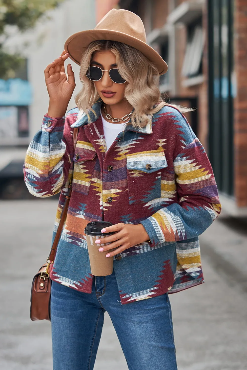 Printed Collared Neck Jacket, image 13