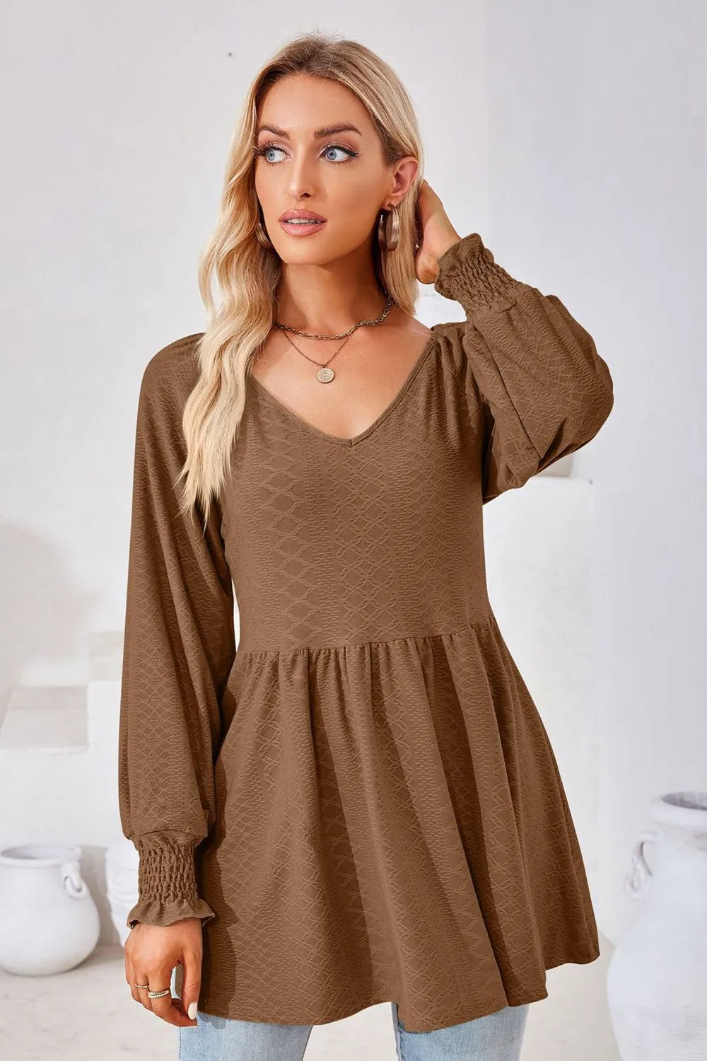 V-Neck Lantern Sleeve Blouse, image 15