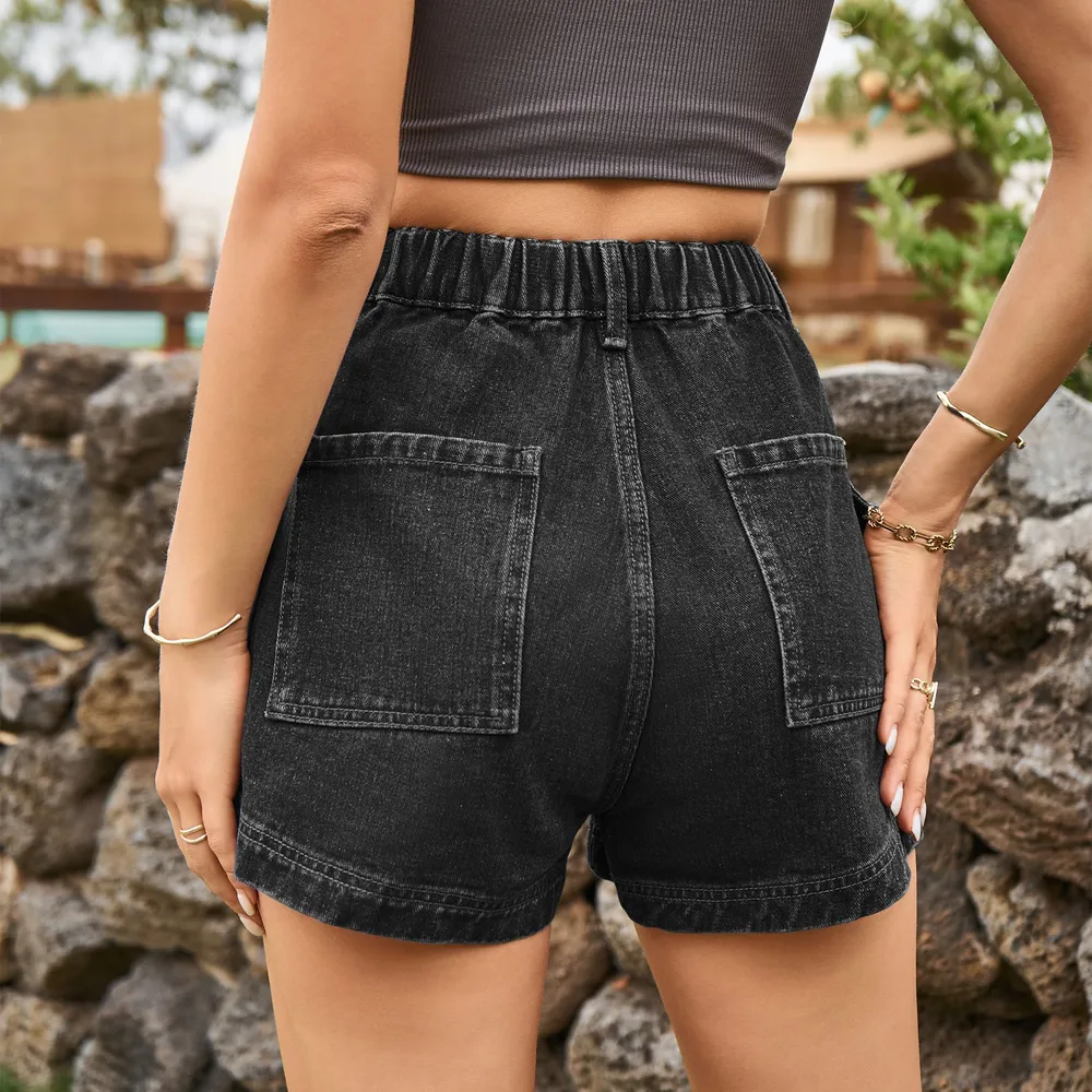 High-Waist Denim Shorts with Pockets, image 21