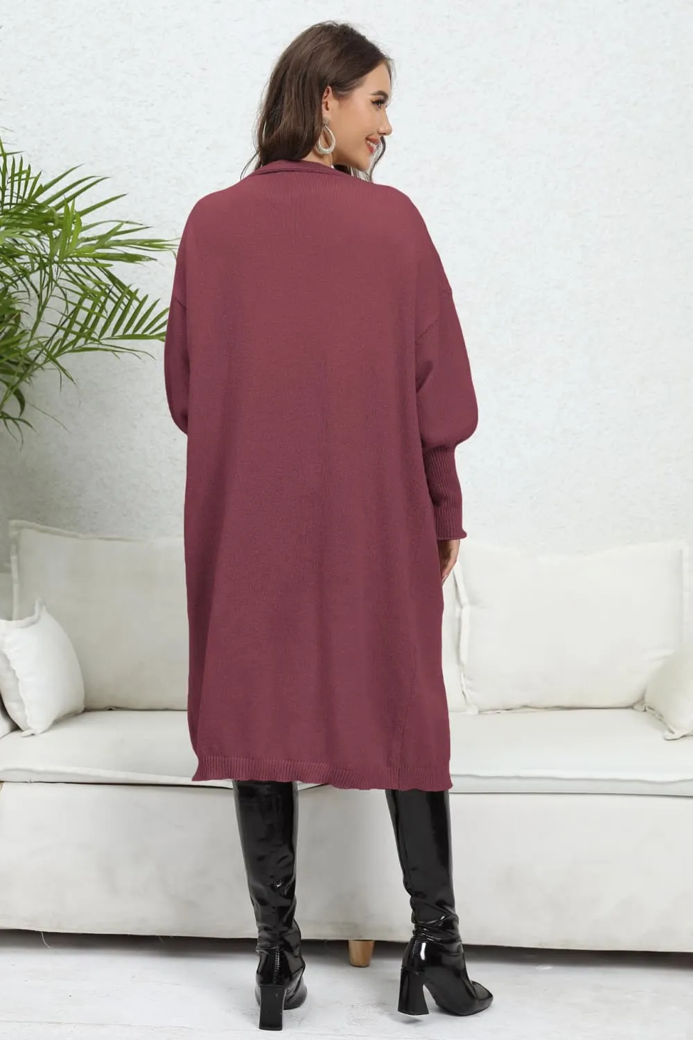 Lantern Sleeve Open Front Pocketed Cardigan, image 10