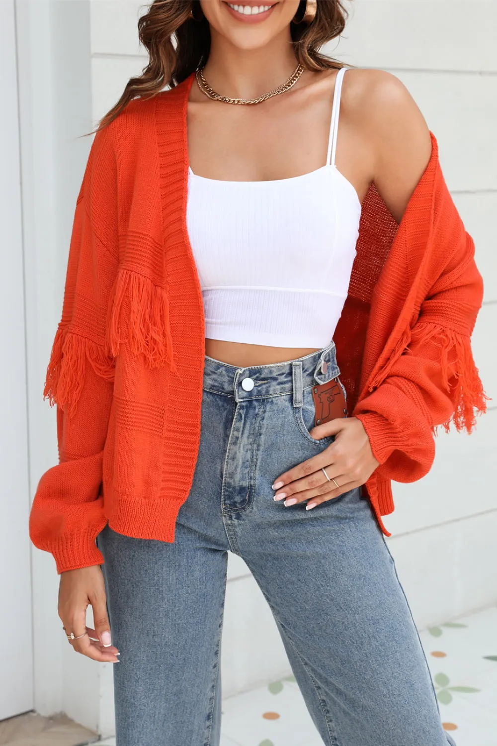 Fringe Trim Open Front Cardigan, image 19