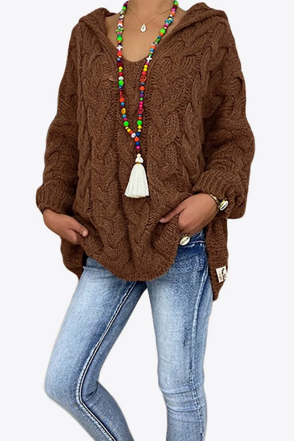 Cable-Knit Hooded Sweater, image 2