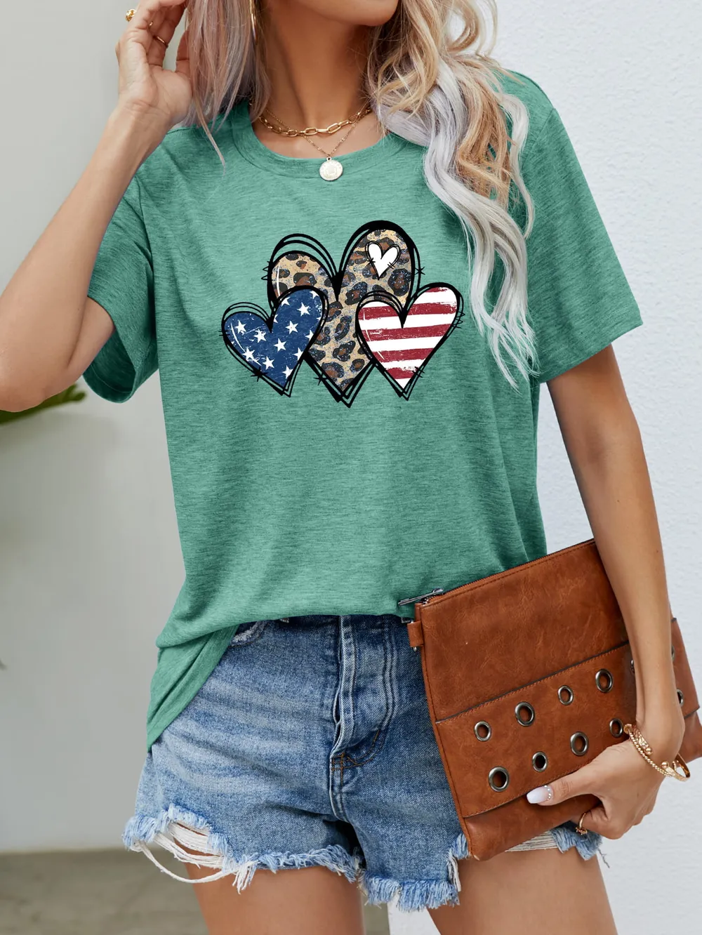 US Flag Leopard Heart Graphic Tee, image 2