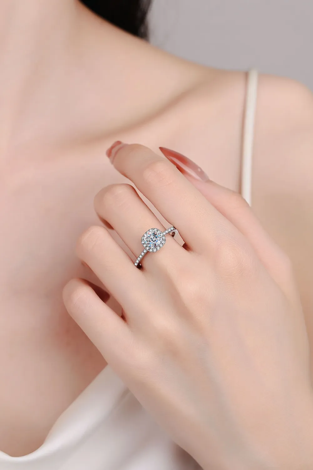 1 Carat Moissanite 925 Sterling Silver Halo Ring, image 6