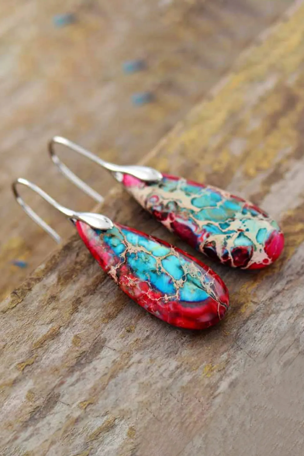 Handmade Teardrop Shape Natural Stone Dangle Earrings, image 9